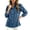 Blue, variant on Women's Ruffle Trim High Collar Denim Jacket Lightweight Button Down Puff Long Sleeve Tops Dressy Casual Solid Color Trucker Coat S