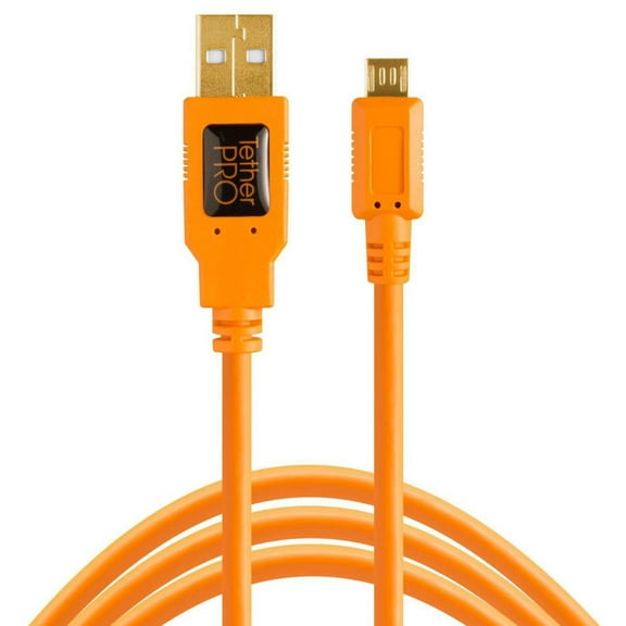 Tether Tools TetherPro USB 2.0 to Micro-B 5-Pin   Cable, 15' (4.6m), High-Visibility Orange