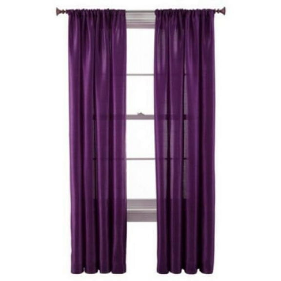 2-PC Set MR2 Purple color Rod Pocket Faux Silk Window Curtain Treatment, Set of Two (2) Solid Semi Sheer Panels 55" W x 84" L (Each)