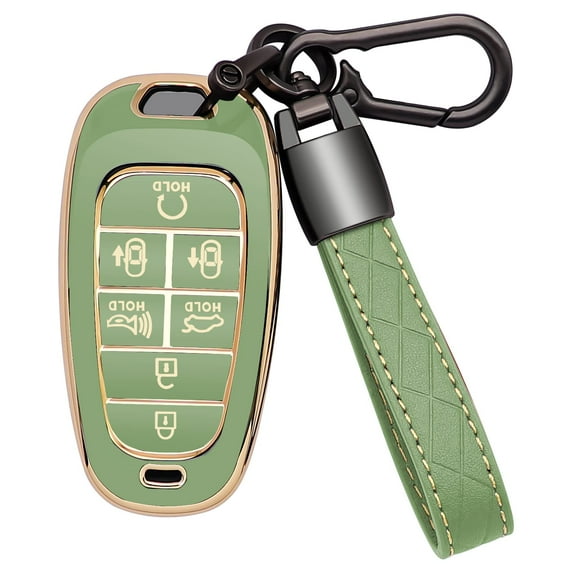 for Hyundai Key Fob Cover 7 Button with Leather Keychain Soft TPU 360 Degree Protection Car Key Case Shell Holder Fits for 2023 2022 2021 2020 Hyundai Sonata Santa fe Tucson