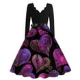 thumbnail image 4 of Valentines Dress for Women with Heart Print and Script Pattern A-line Flared Long Sleeve V-Neck Dress Light Purple M, 4 of 4