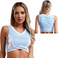 thumbnail image 3 of Top corto con cuello en V en forma de V para mujer, trajes de Cosplay de Halloween para carreras de coches, uniforme de porristas enérgico, camiseta sin mangas con contraste, 3 of 5