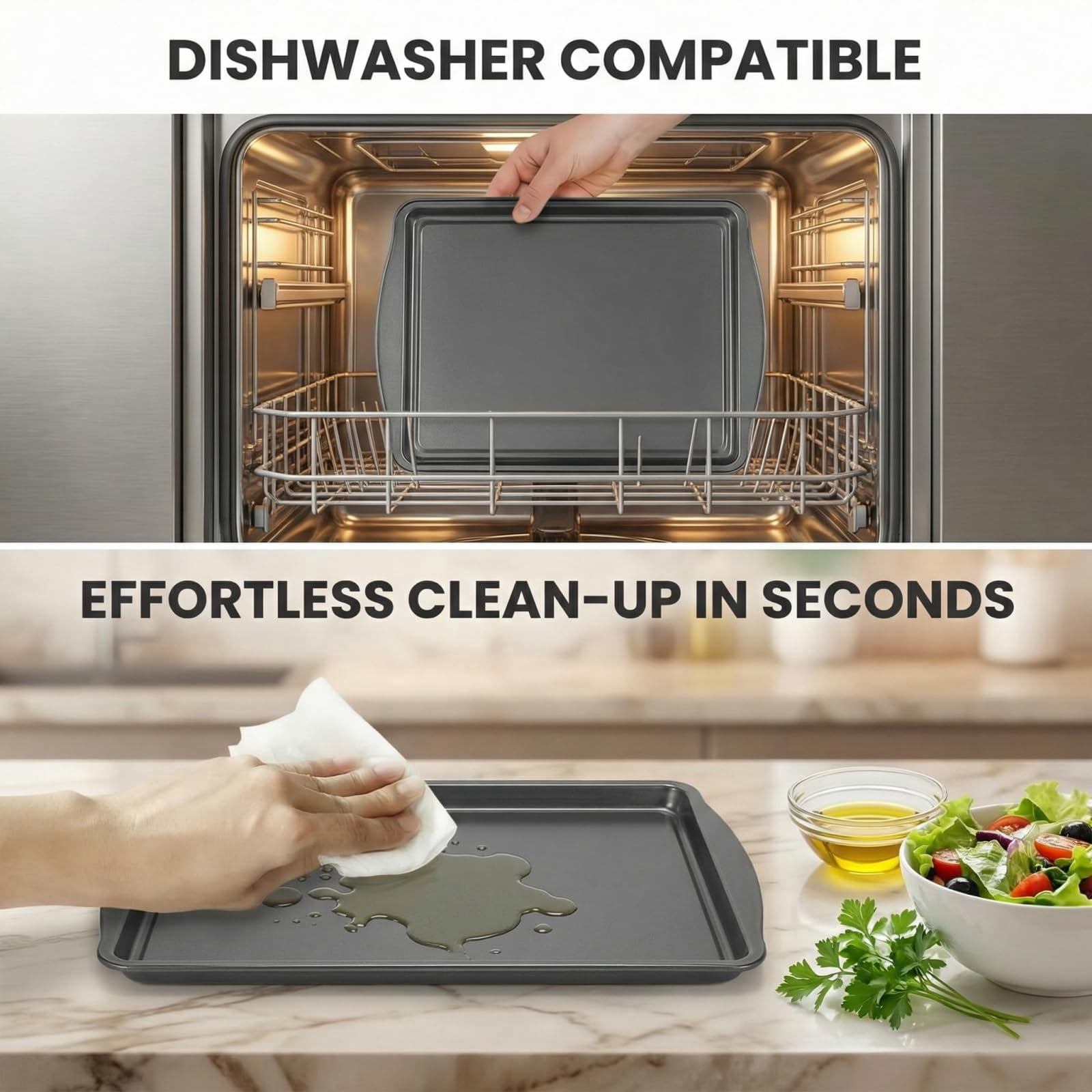 6-Piece Baking Sheet & Cooling Rack Set – Carbon Steel Nonstick, 13/15/17 Inch, Stackable