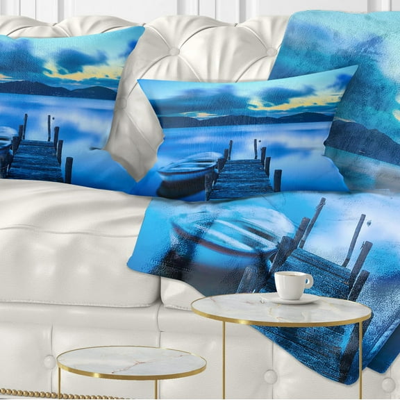 Designart Cloudy Blue Sky with Pier - Seascape Throw Pillow - 12x20