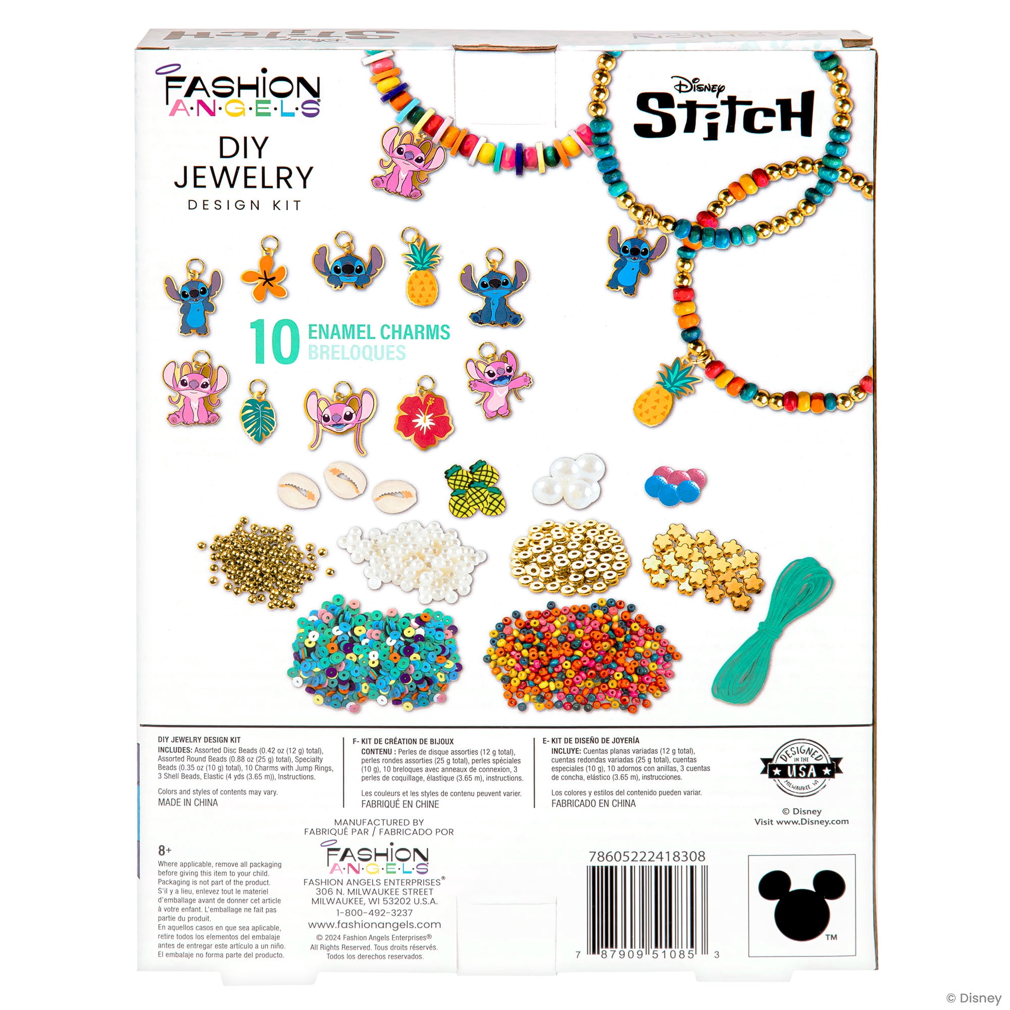 Fashion Angels: Disney Stitch: Cute & Feisty - DIY Jewelry Design Kit, Craft & Make 10 Colorful Charm Bracelets, Pineapple-Shell-Lava Beads, Kids 8+