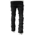 thumbnail image 4 of WXLWZYWL Men's Slim Fit Stretch Jeans Distressed Patchwork Stacked Frayed Straight Leg Skinny Denim Trendy Pants Ripped Patchwork Denim Pants, 4 of 6