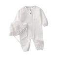 thumbnail image 1 of UANWENN Girls Boys Linen Long Sleeve Rompers Button Down Baby Girls Summer Clothes With Ruffled Bonnet Hat Boy Summer Baby Clothes 24 Month Clothes for Boys Preppy Baby Boy Clothes Baby Easter Shirt, 1 of 3