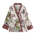 thumbnail image 2 of HH TRAF Blusa tipo kimono ajustada de manga larga con cuello en V y estampado elegante para mujer con diseño de cinturón asimétrico informal a la moda para mujer, 2 of 5