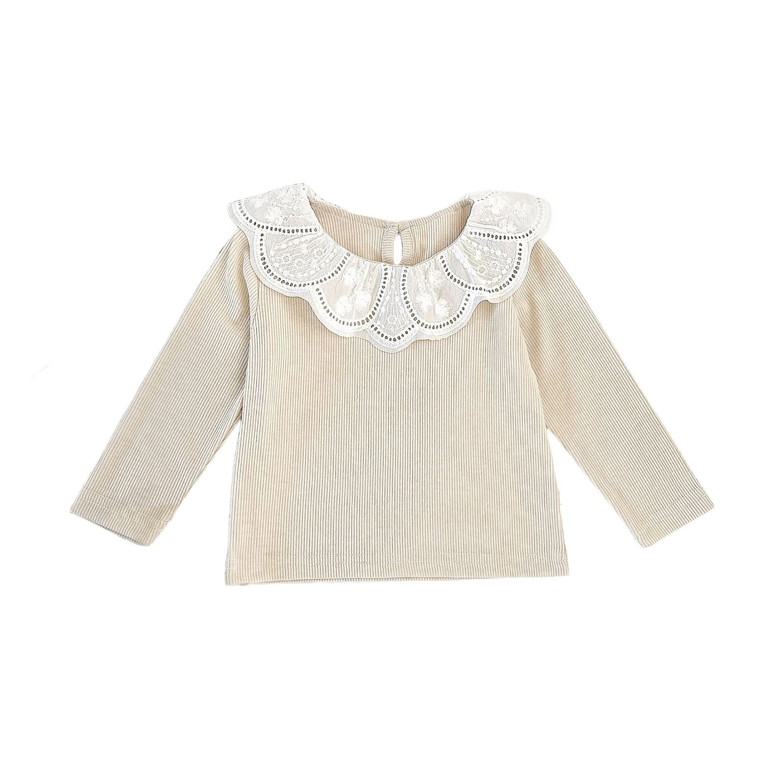 Fgnfyis Girls Shirts Ribbed Lace Layering Tee Stretch Long Sleeve Shirt Soft Basic Top for Toddler Fashion Outfit Cute Tops for Girls Beige_001 73