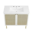 thumbnail image 6 of Modway Chaucer 36" Wood & Rattan Bathroom Vanity with Adjustable Shelf in White, 6 of 16