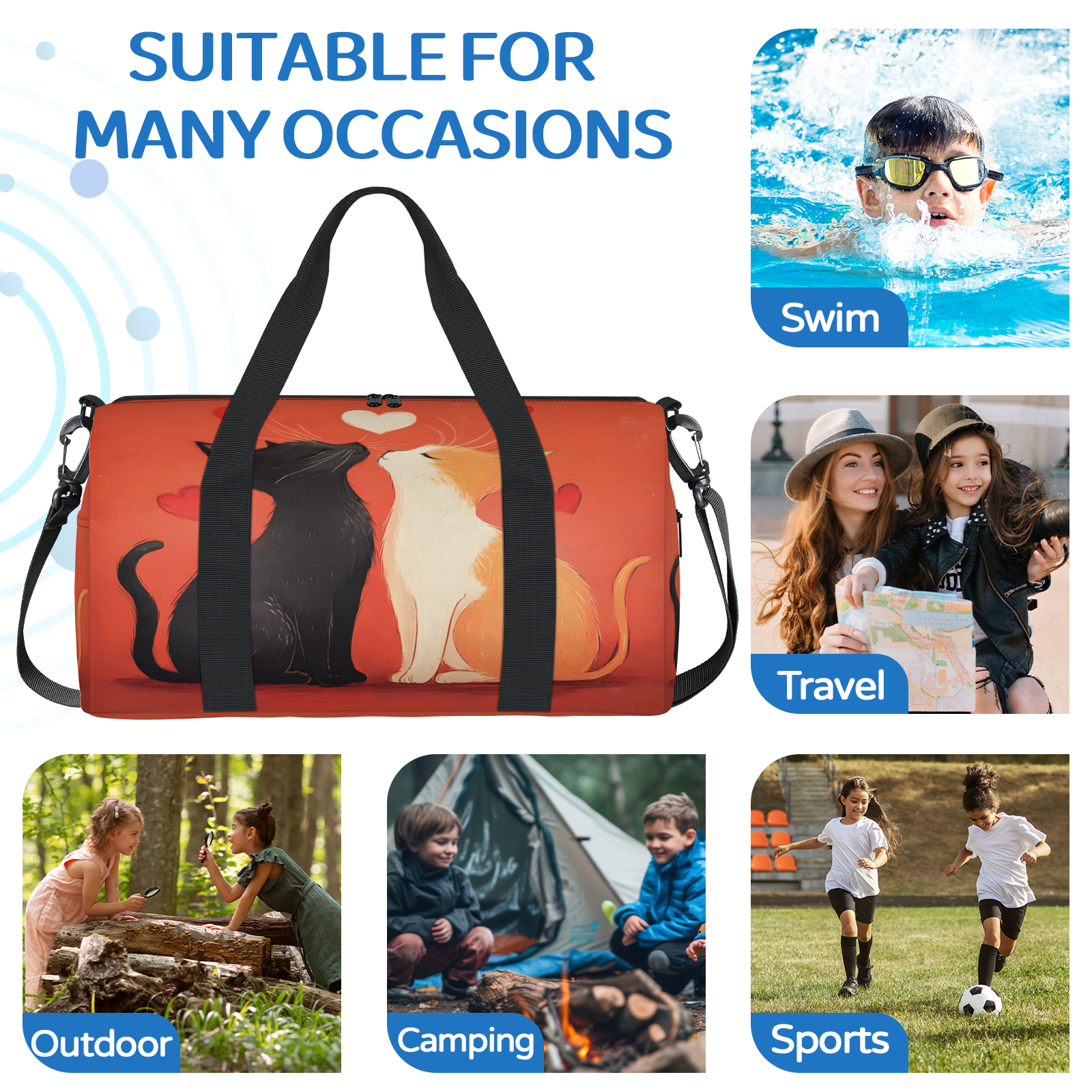 Herdesigns Cats Travel Duffle Bag Sports Yoga Weekender Overnight Carry on Workout Bags Lightweight Waterproof Gym Tote Bag for Women Cute