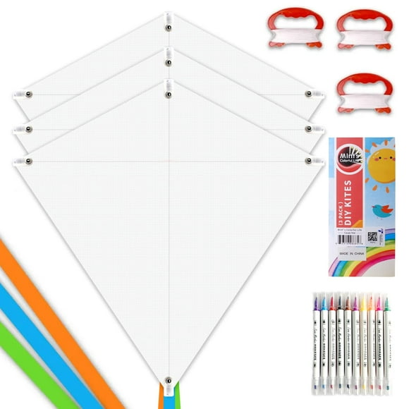 DIY Kites for Kids Kite Making Kit Bulk, Decorating Coloring Kite Party Pack,White Diamond Kite Kits (2 Pack Ready to Color-Octopus Whale)
