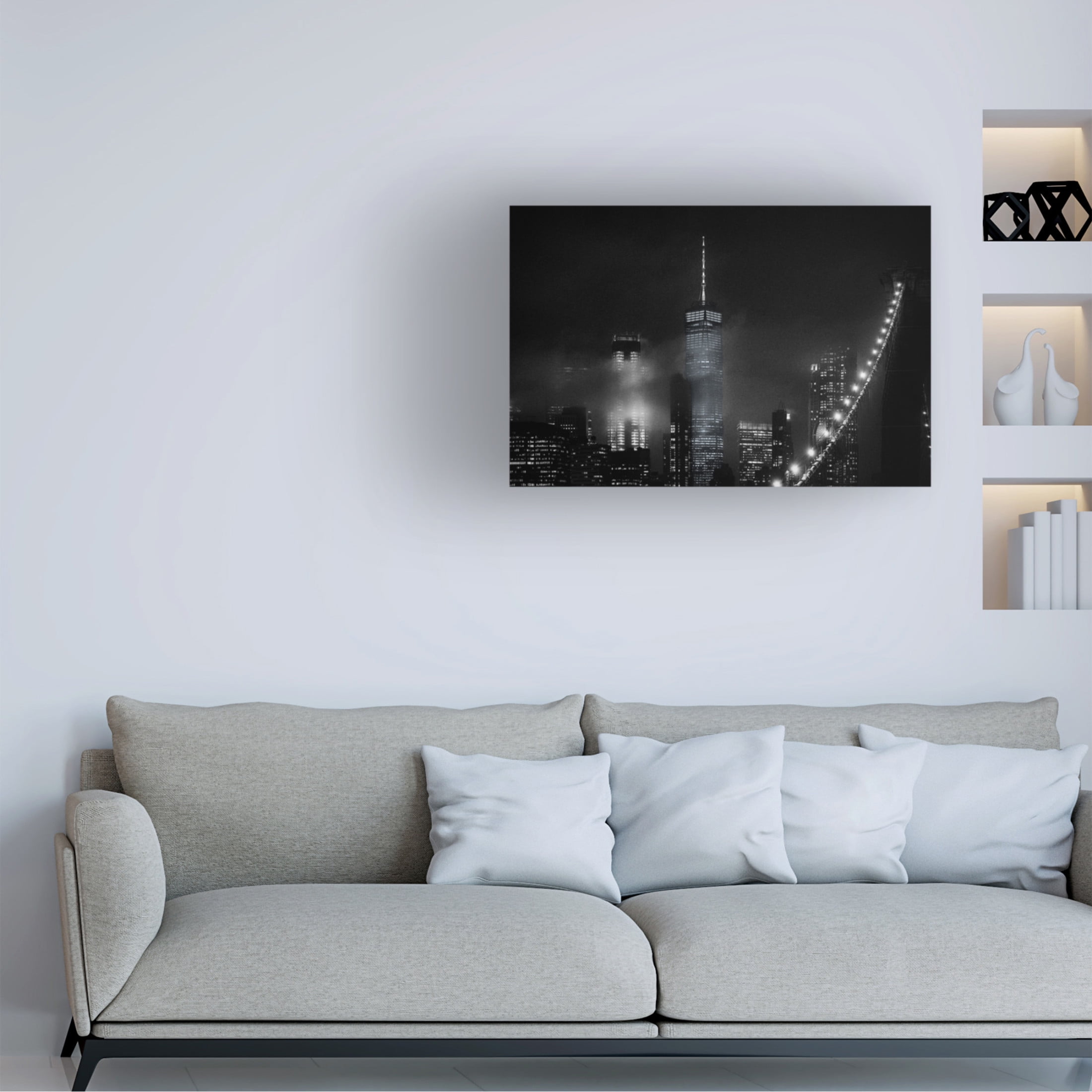 Canvas Wall Art - Carlos Ramirez 'Night Cityscape From The Brooklyn Bridge' Wall Art for Living Room, Bedroom, or Office D?cor by Trademark Fine Art - 32 x 22 Inches