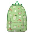 thumbnail image 1 of Green Frog Backpack – Forest Nature Style with Cartoon Frog, Flower, and Mushroom Print for Daily Use, 1 of 4