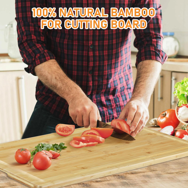 Towallmark 32x21 Inch Carbonized Bamboo Stove Cutting Board,&nbsp;Extra Thick With Non Slip Feet, Durable Eco Friendly Kitchen Prep Board For Food Preparation