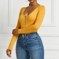thumbnail image 6 of jsaierl Long Sleeve Bodysuit for Women Fashion Casual Solid Color Quarter Zip Scoop Neck Pullover Jumpsuit Bodysuit, 6 of 9