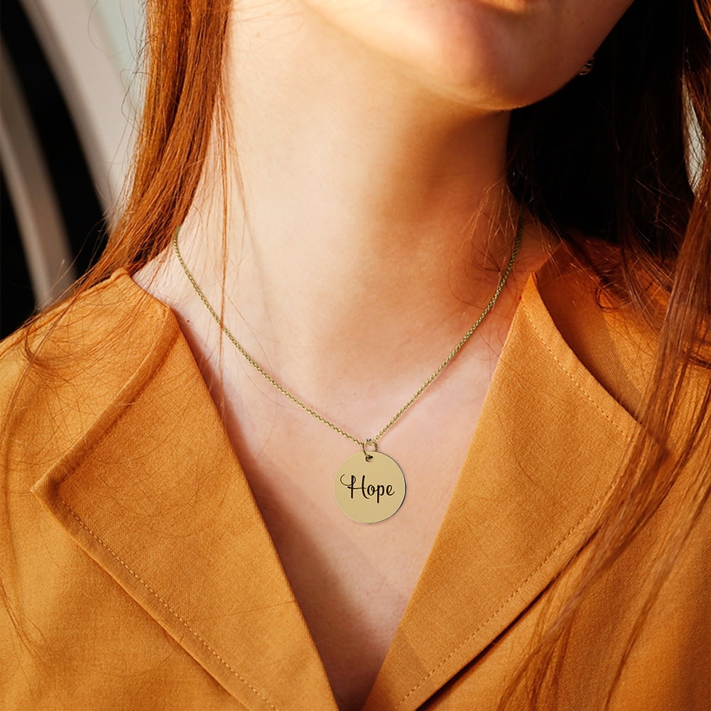 Anavia Personalized Name Date Quote "Hope" Inspirational Stainless Steel Free Engraving Disc Mother's Day Gift For Mom Necklace 22mm Pendant Jewelry with Gift Box Ships Next Day [Gold]