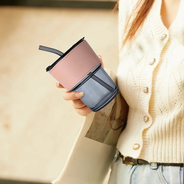 Vaso de vidrio transparente con pajilla 420 ml | Taza de agua para oficina con tapa, pajilla reutilizable y funda aislante | Resistente al calor, portátil, diseño moderno para bebidas calientes o