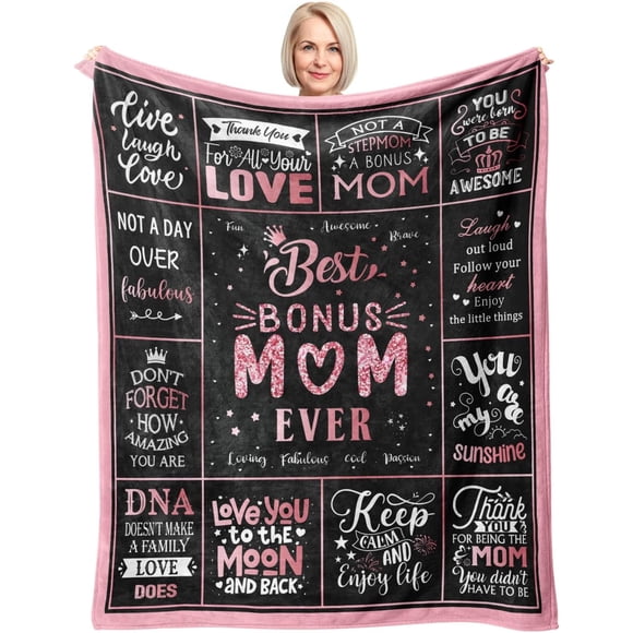 LHSHID Gifts for Bonus Mom from Daughter Bonus Mom Birthday Gifts Best Bonus Mom Ever Gifts Mothers Day Christmas Bday Presents for Bonus Mom Step Mom Gifts Throw Blanket 30"x40"