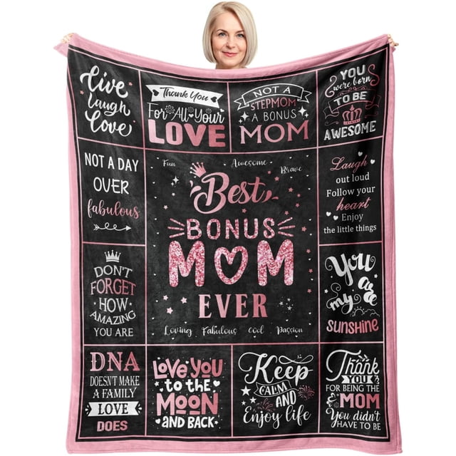 LHSHID Gifts for Bonus Mom from Daughter Bonus Mom Birthday Gifts Best Bonus Mom Ever Gifts Mothers Day Christmas Bday Presents for Bonus Mom Step Mom Gifts Throw Blanket 30"x40"