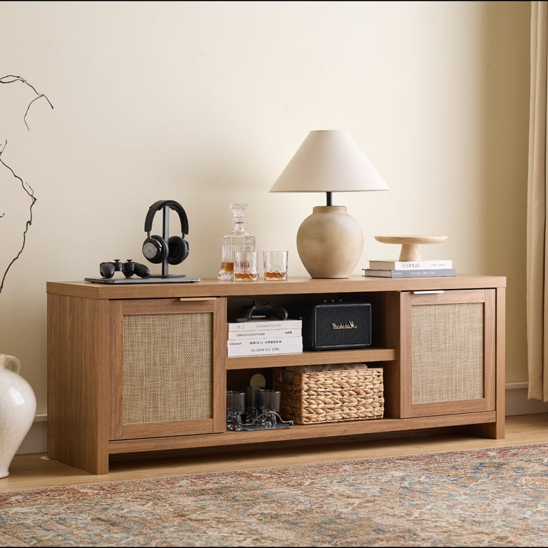 ニコ・ロビン ウッドラック ARKANTOS Rattan TV Stand, 65-Inch Compatible Media Console, Oak