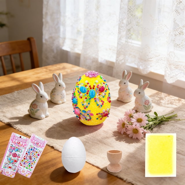 BAOPAI Easter Egg Decorating Kit Foam Base With Glitter And Rhinestones Arts And Crafts Complete DIY Set For Easter Party Decorations