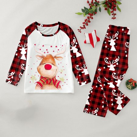 

ERTUTUYI Matching Family Christmas Deer Pajamas Pjs Women Men Plaid Clothes Holiday Sleepwear Red 2Y