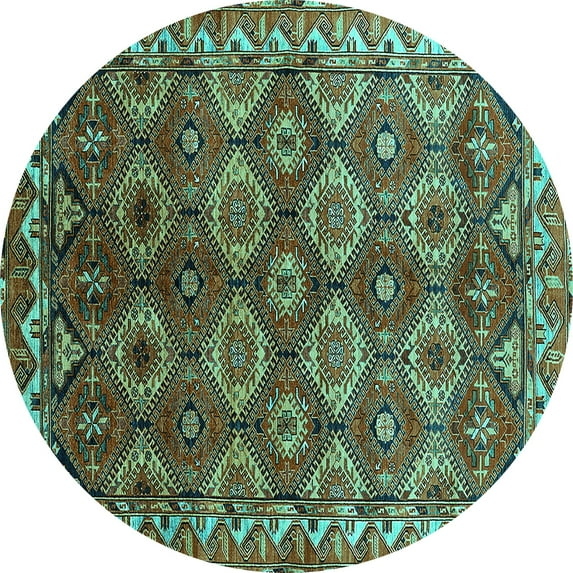 Ahgly Company Indoor Round Oriental Turquoise Blue Industrial Area Rugs, 8' Round