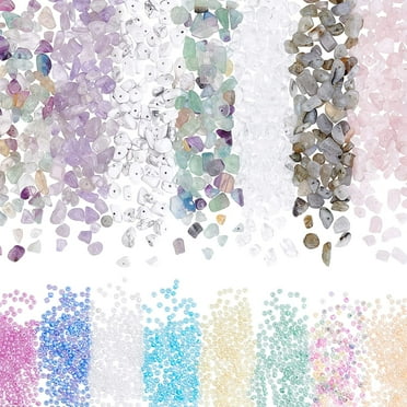 1600pcs 8 Colors Glass Seed Beads 3mm Pony Beads with 350-560pcs Natural Gemstone Chip Beads 7 Styles Irregular Gemstones for Earring Bracelet Necklace Jewelry DIY Crafts Making DIY
