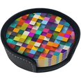 thumbnail image 1 of wonima44 6 Pcs Leather Coasters for Drinks with Holder 3D Colorful Squares Coaster Sets Drink Table Cup Coasters for Living Room Kitchen Coffee Decor, 1 of 1