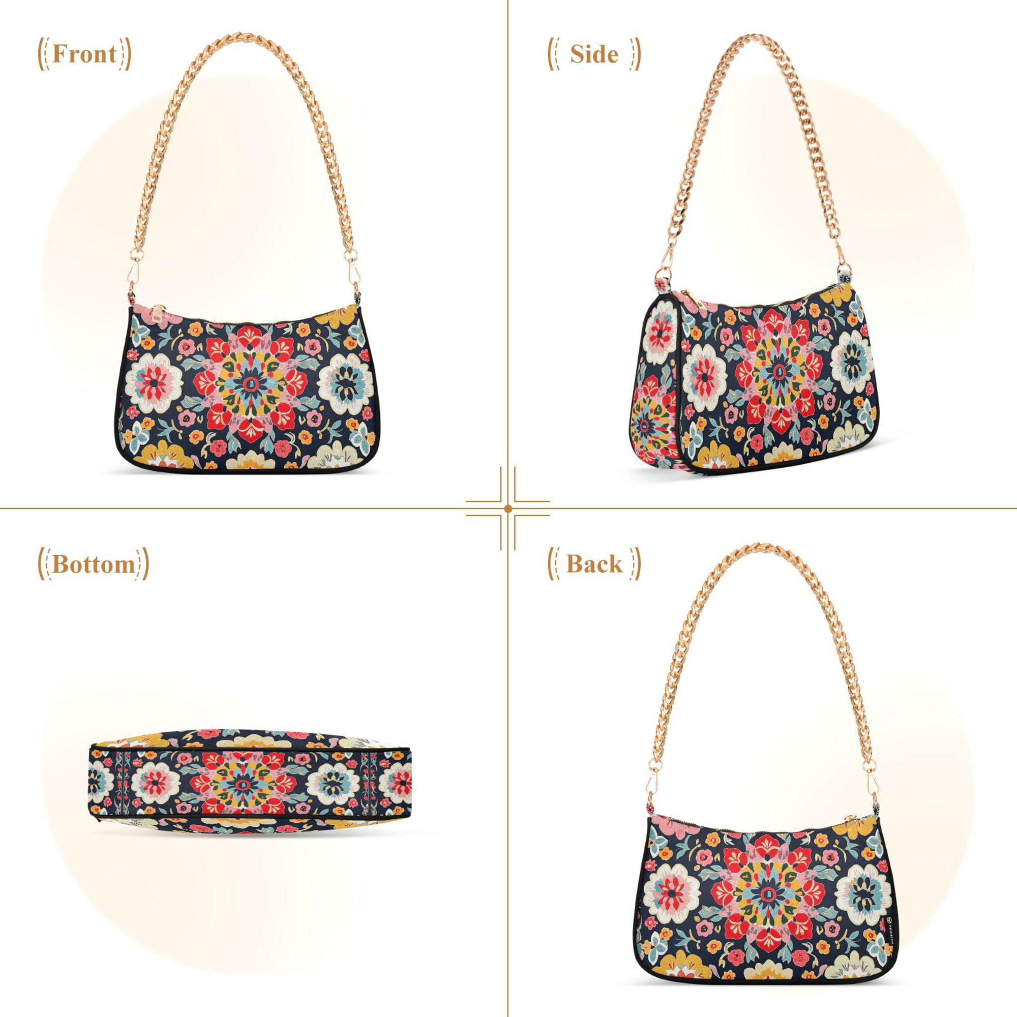 FORMRS Womens Shoulder Bag with Chain Strap Clutch Purse Cute Tote Handbag, Colorful Floral Pattern