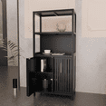 thumbnail image 3 of Yoneston 4-Tier Bamboo Bathroom Shelf Storage Cabinet, Freestanding Floor Cabinet with 2 Doors, Display Shelves for Living Room, Black, 3 of 8