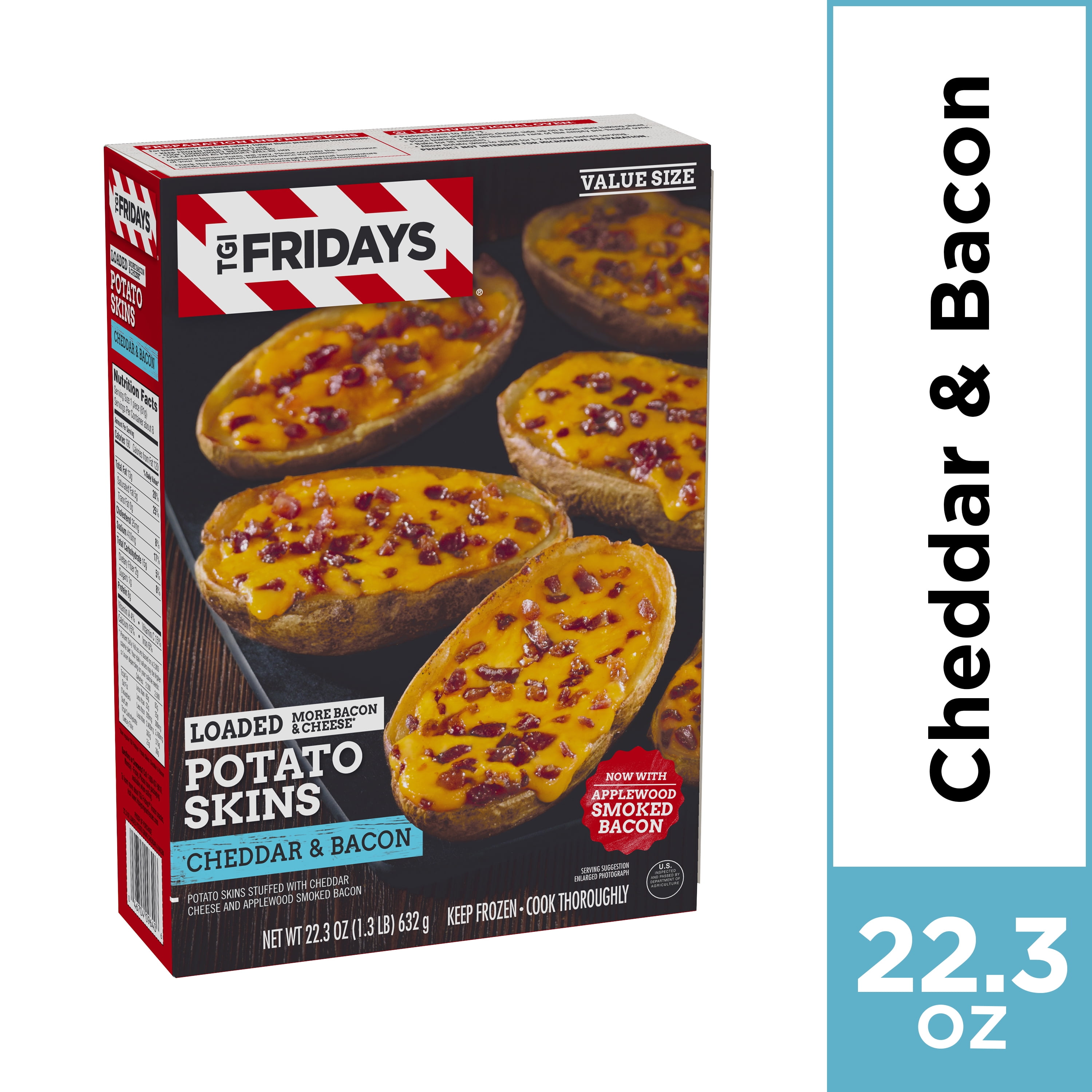 TGI Fridays Cheddar & Bacon Loaded Potato Skins, Frozen Appetizer, 22.3