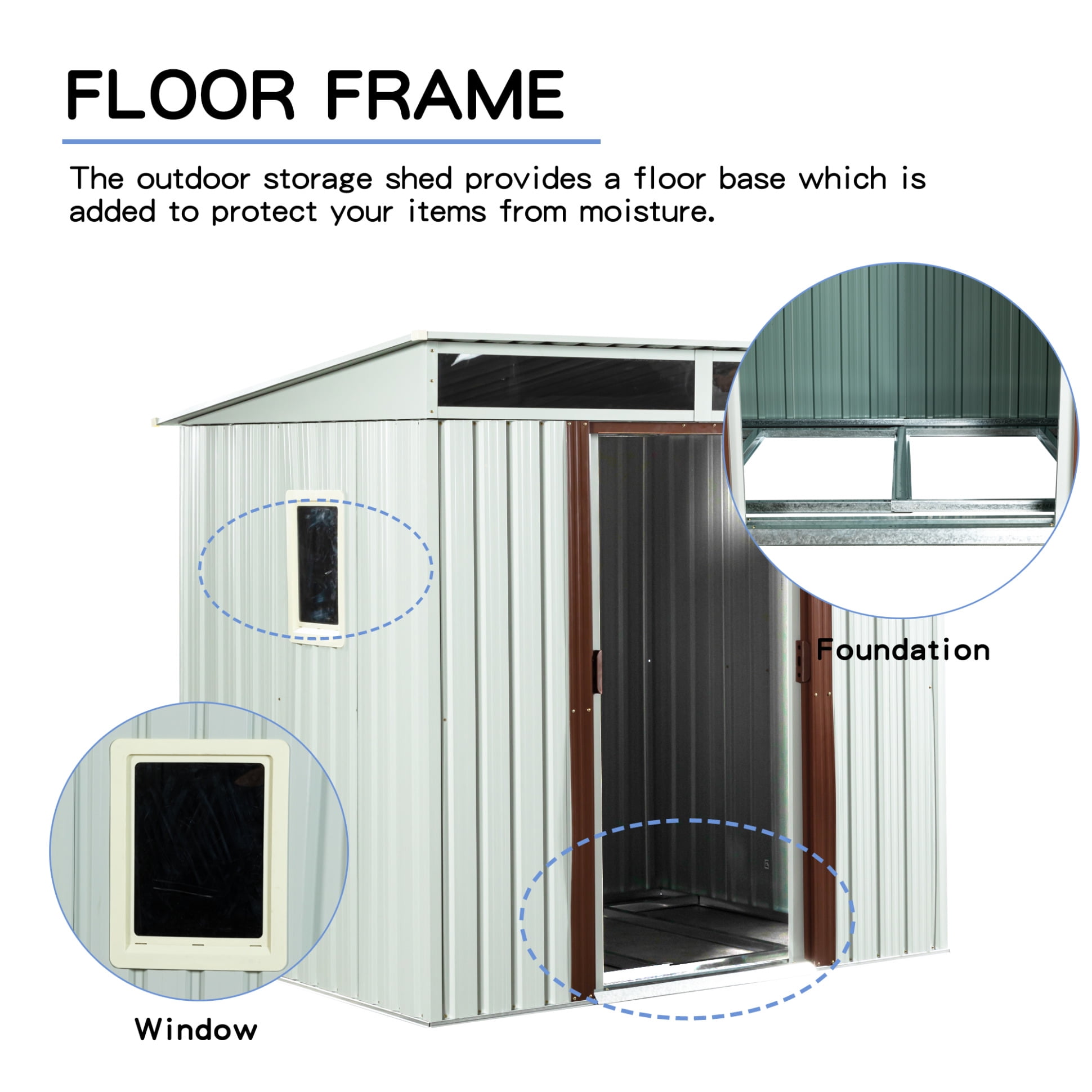 6X5 FT Outdoor Metal Storage Shed with Foundation, Waterproof Garden Tool Shed with Window, Lockable Sliding Doors and Sloped Roof for Garden, Backyard, White