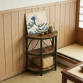 thumbnail image 3 of KIOOTTO 24" Half-Moon Side Table with 3-Tier Storage Shelves, Industrial Semi-Circle End Table for Entryway & Living Room, Rustic Brown Console Table with Metal Frame, 3 of 6