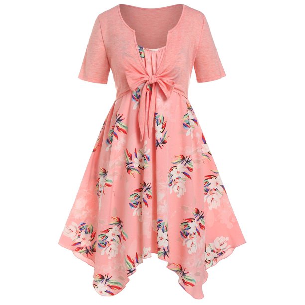 Vestido de Pañuelo de Pañuelo con Estampado Floral de Lazo Talla Extra Grande Rosegal Vestidos Estampados Tallas Grandes