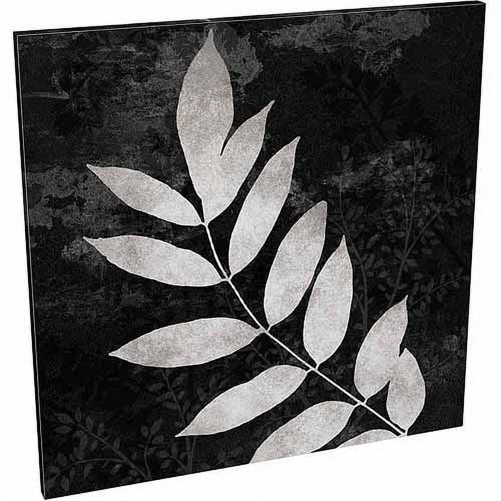 Distressed Leaves on Stem Nature Foliage Black & White Canvas Art by Pied Piper Creative