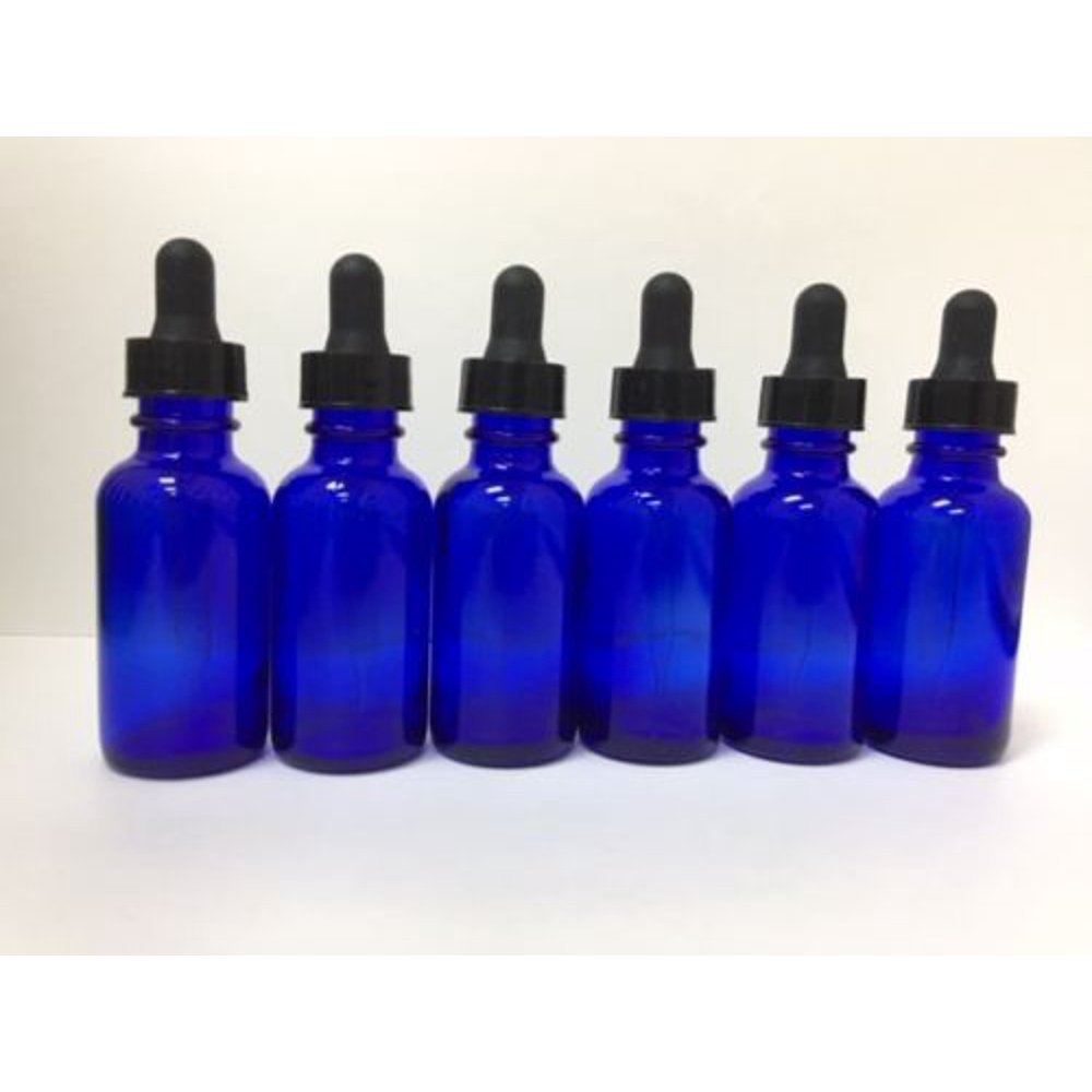 6 1oz Cobalt Blue Glass Bottles with Glass Eye Dropper