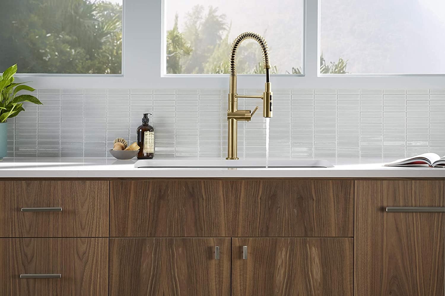 KOHLER 22973-VS Crue High-Arc Kitchen Faucet with Pull Down Spring Spout, Professional Pre-Rinse Kitchen Faucet, Commercial Faucet, Vibrant Stainless