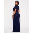 thumbnail image 2 of Plus Size Women's Solid Color Round Neck Short Sleeve Fitted Elegant Maxi Dress, 2 of 6