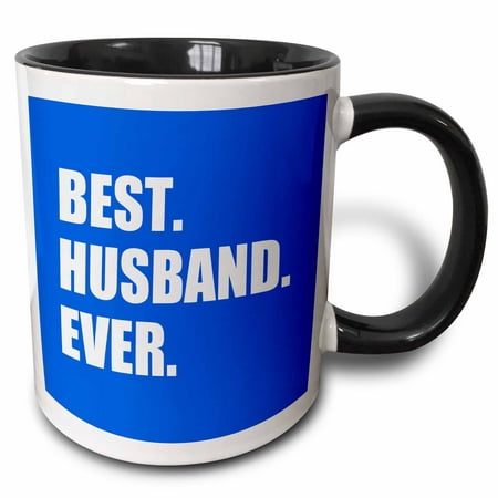 3dRose Blue Best Husband Ever - white text anniversary valentines day for him - Two Tone Black Mug, (Best Wedding Anniversary Gift For Husband)