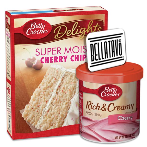 Cherry Chip Cake Mix Kit Bundle. Includes One15.25 oz Betty Crocker Super Moist Cherry Chip
