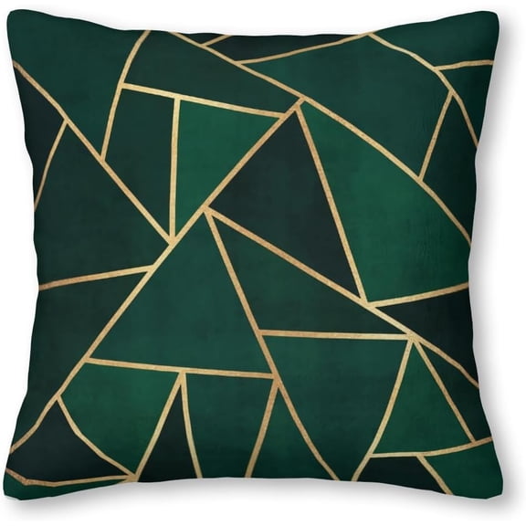 Green & Gold Pattern Velvet Throw Pillow Covers Sofa Pillowcase Car Square Throw Pillowcases Home Decoration 18x18Inch