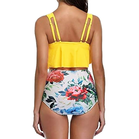 

Cathalem Swimwear for Women Two Pieces Piece Halter Print Ruched Bikini Swimsuit Sunflower Retro Athletic Bathing Suits for Women Underwear Yellow Small