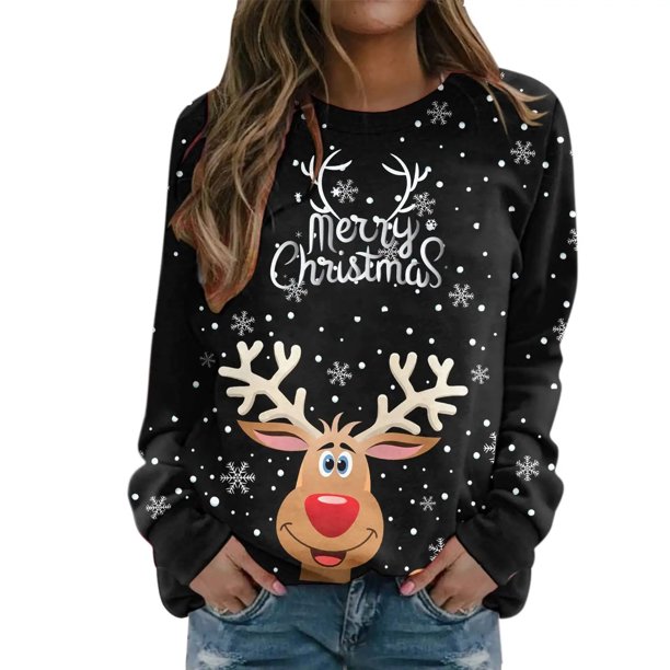 ICHUANYI Liquidación Moda Mujer Impreso Camiseta Suelta Manga Larga Blusa Cuello Redondo Casual Tops Sudadera ICHUANYI WER202308230270