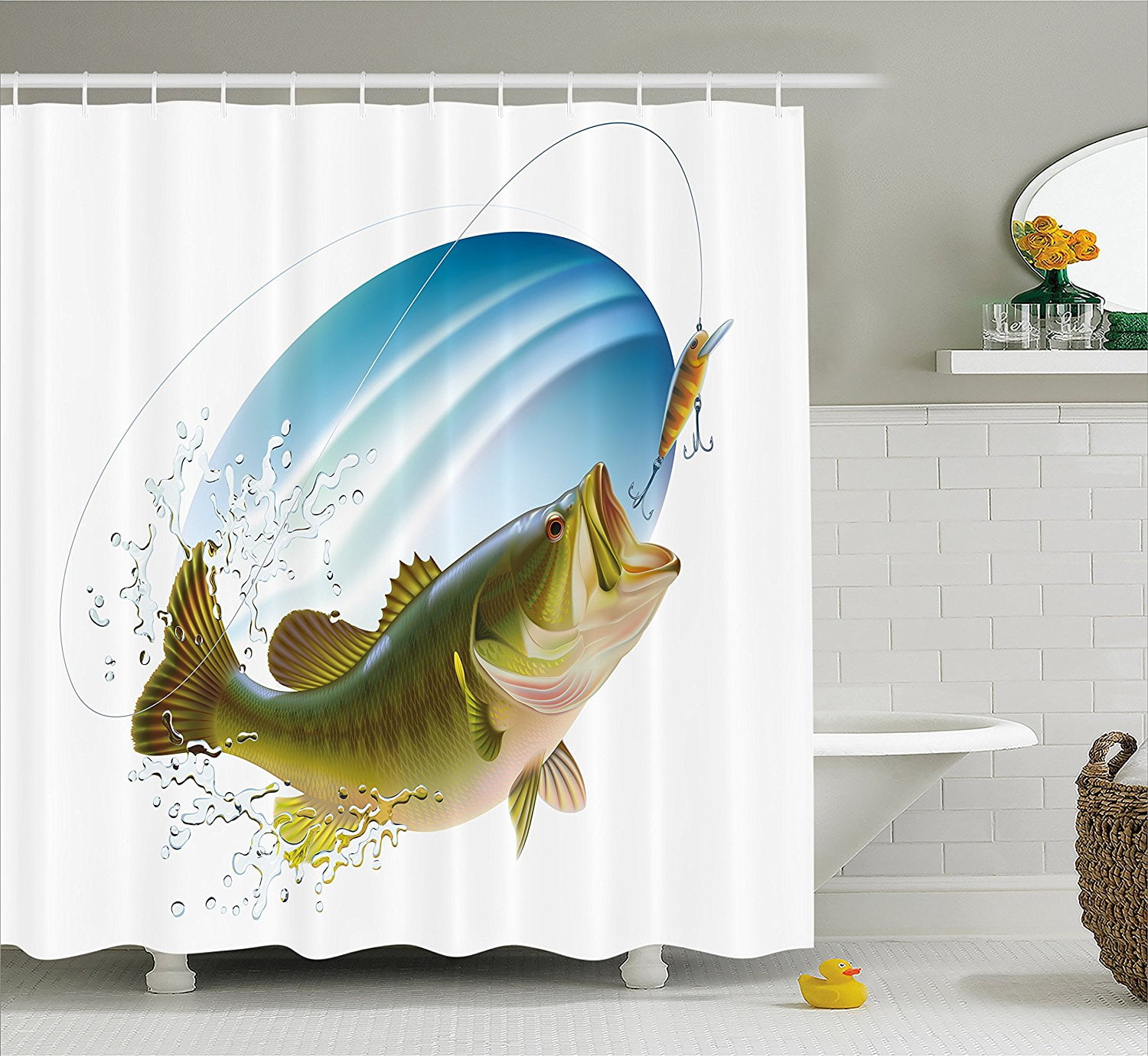 Fishing Decor Shower Curtain By Largemouth Sea Bass Catching A