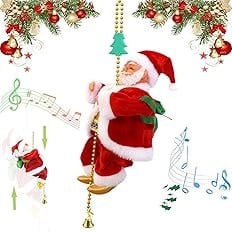 Aufmer 1 Pcs Animated Santa Claus Climber, Musical Moving Ornament with Gift Bag for Holiday Tree(Red)