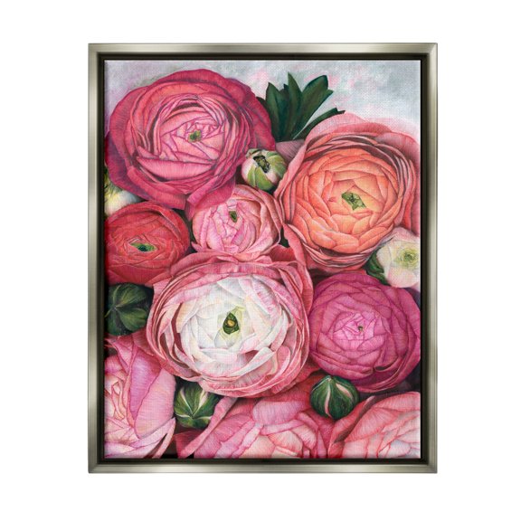 Stupell Romantic Red Peonies Budding Botanical & Floral Painting Gray Floater Framed Art Print Wall Art