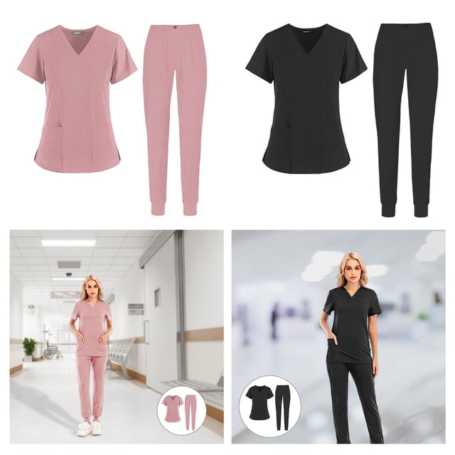 Conjunto de 2 piezas de enfermería cómoda, uniformes de SPA, , camisa de manga corta delgada moda unisex con cuello en Baoblaze Pantalones de mujer