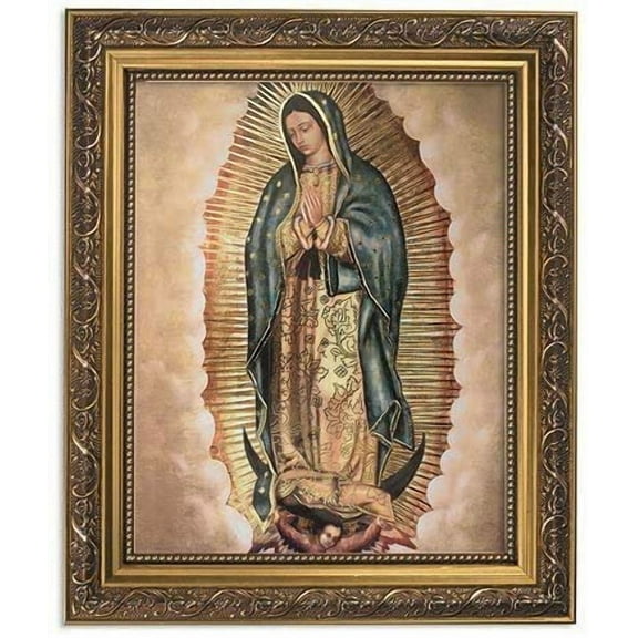 Gerffert Collection Our Lady of Guadalupe Framed Portrait Print, 13 Inch Ornate Gold Tone Finish Frame, Living Room